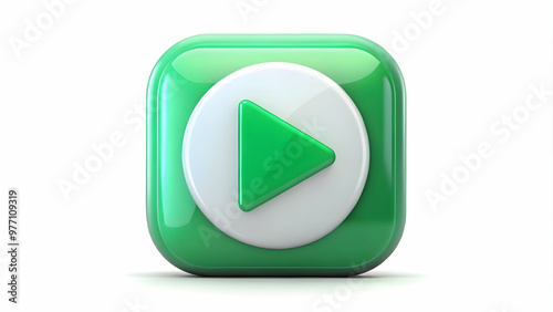 Modern play button, white triangle, blue circle, square background, sleek design.
Play media, start video, audio playback,