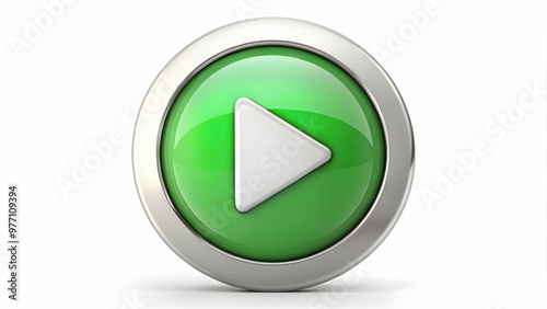 Modern play button, white triangle, blue circle, square background, sleek design. Play media, start video, audio playback,