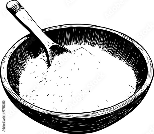 Illustration of a Bowl of White Sugar with Scoop