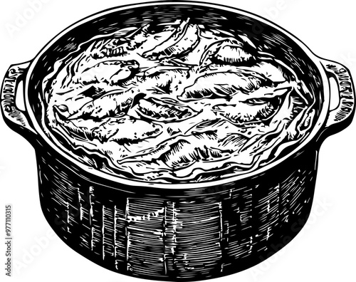 Black and White Illustration of a Casserole Dish