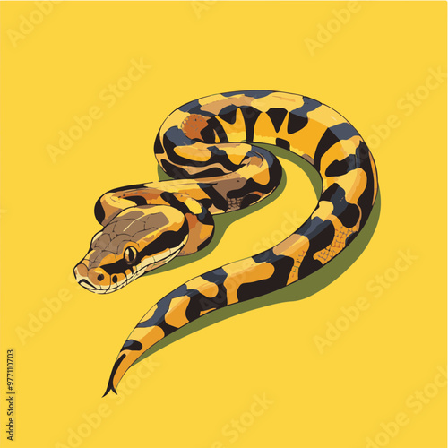 Colorful Vector Illustration of a Python on Yellow Background