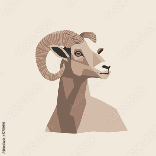 Stylized Vector Art of a Ram's Head