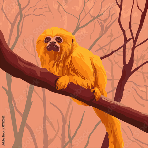 Vector Artwork of a Cheerful Yellow Monkey in Nature