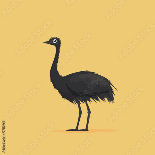 Stylized Vector Illustration of a Black Emu Bird