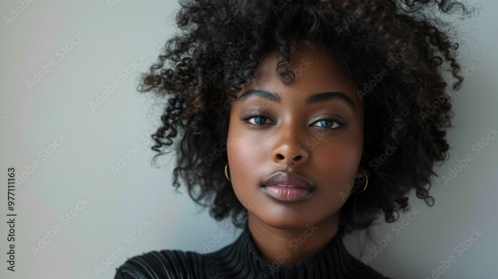 A captivating portrait of a woman with natural curls, showcasing her elegance and grace in soft lighting. Generative AI A captivating portrait of a woman with natural curls, showcasing her elegance and grace in soft lighting. Generative AI