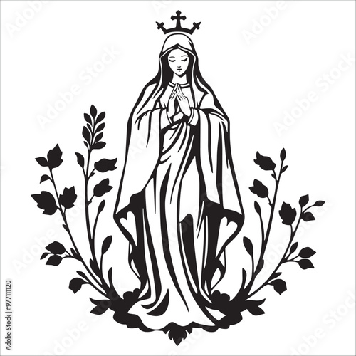 Vector illustration of Virgin Mary isolated on white background.