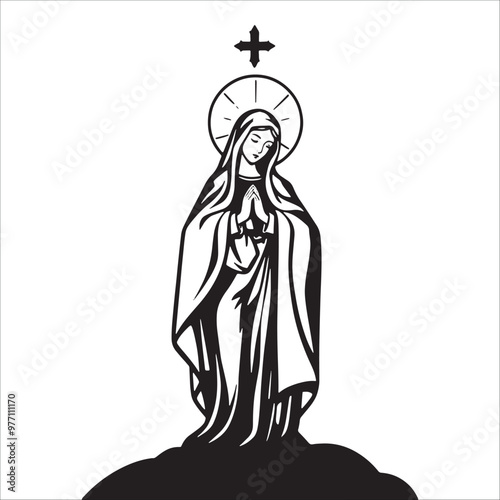 Vector illustration of Virgin Mary isolated on white background.