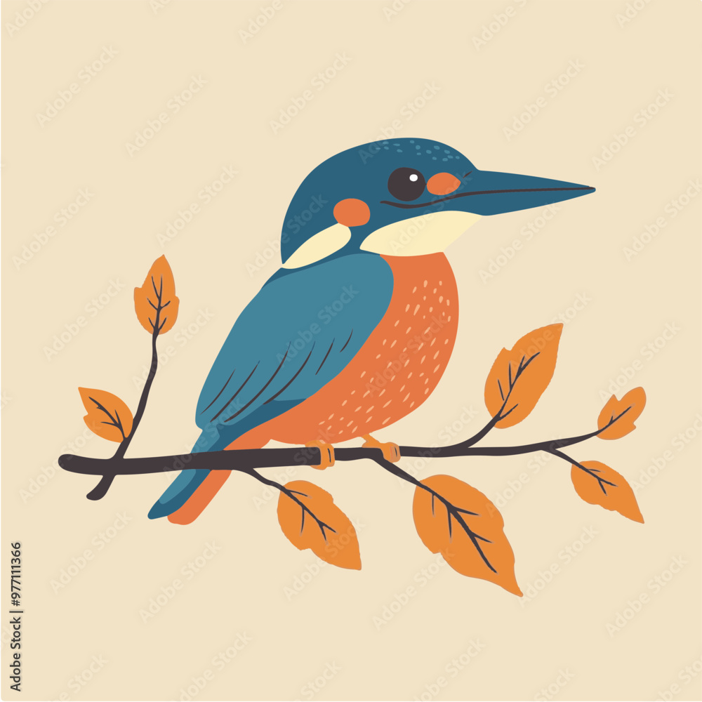 Obraz premium Colorful Bird on Branch with Autumn Leaves