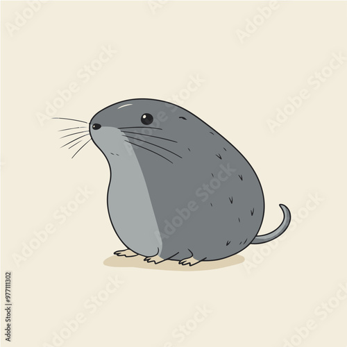 Cute Vector Illustration of a Chubby Gray Rodent