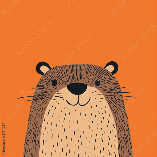 Cute Vector Illustration of a Smiling Bear on Orange