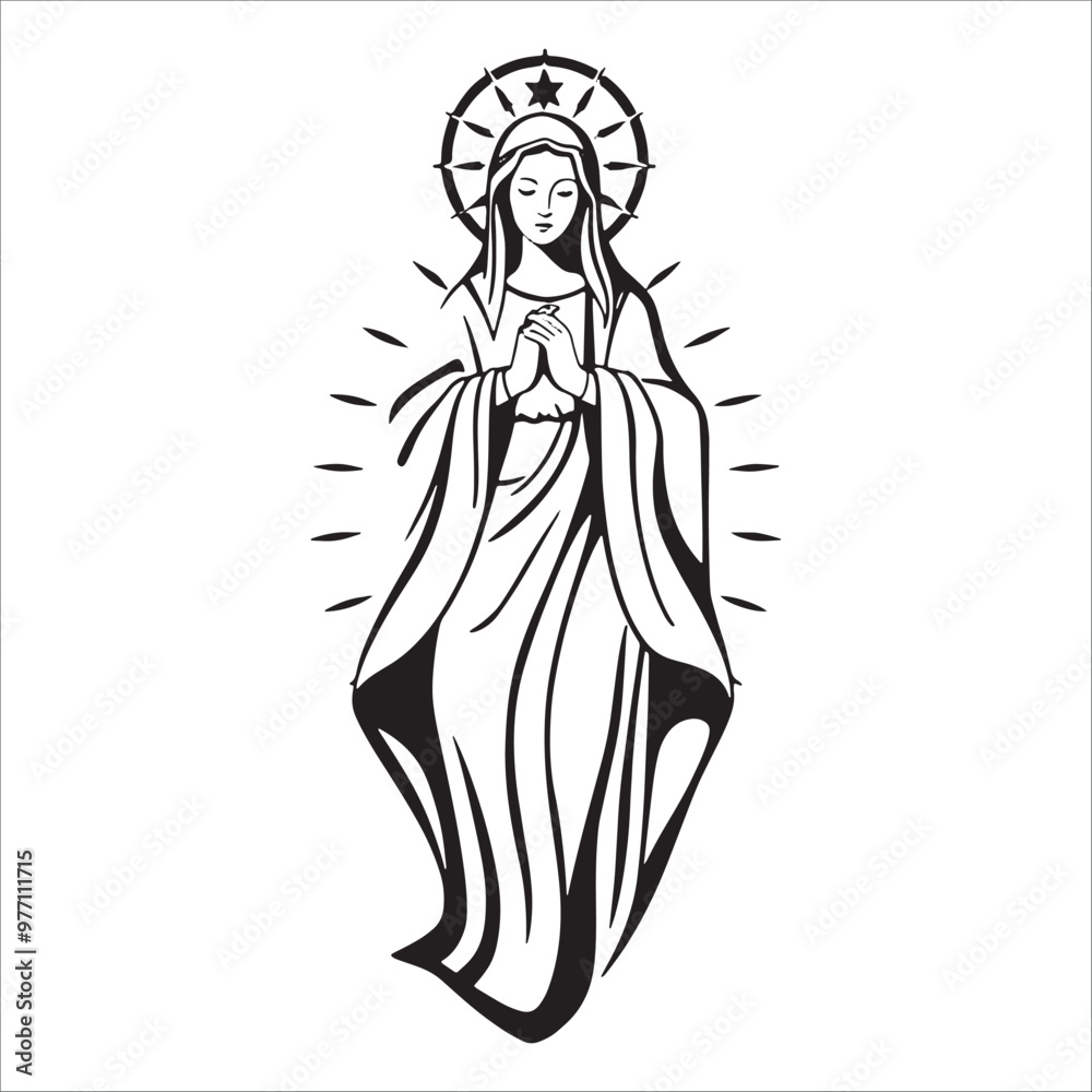 Vector illustration of Virgin Mary isolated on white background. Vector illustration of Virgin Mary isolated on white background.