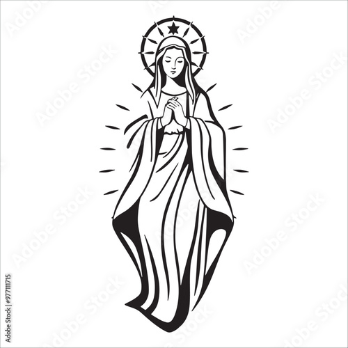 Vector illustration of Virgin Mary isolated on white background.