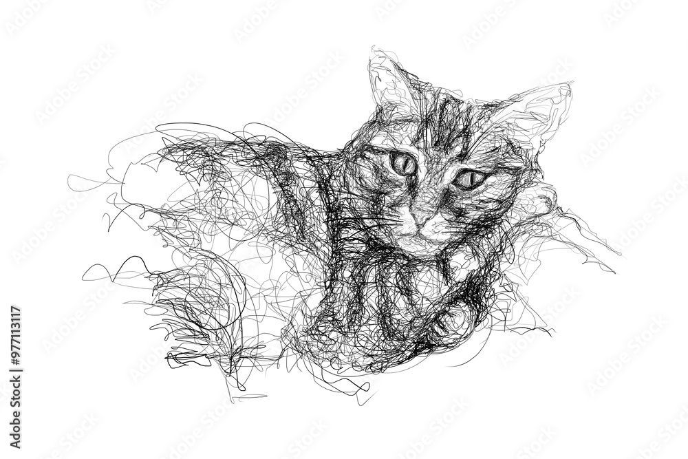 Cute cat lying, sribble sketch art, digital illustration Cute cat lying, sribble sketch art, digital illustration
