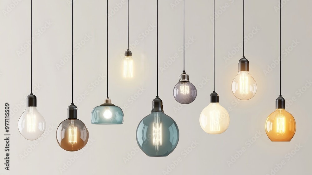Collection of creative hanging lamp designs, ranging from classic to contemporary, in a transparent PNG format. Collection of creative hanging lamp designs, ranging from classic to contemporary, in a transparent PNG format.