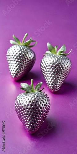 Strawberries in delectated mood and unnatural colors on different background