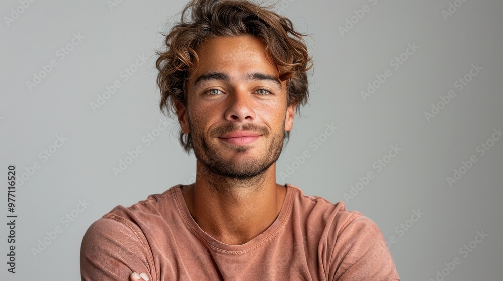 A young man with tousled hair smiles confidently in a casual setting, showcasing a warm personality during daylight. Generative AI A young man with tousled hair smiles confidently in a casual setting, showcasing a warm personality during daylight. Generative AI