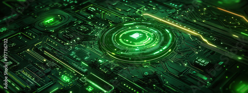 Vibrant abstract technology backdrop showcasing intricate circuits and glowing elements in a futuristic digital landscape