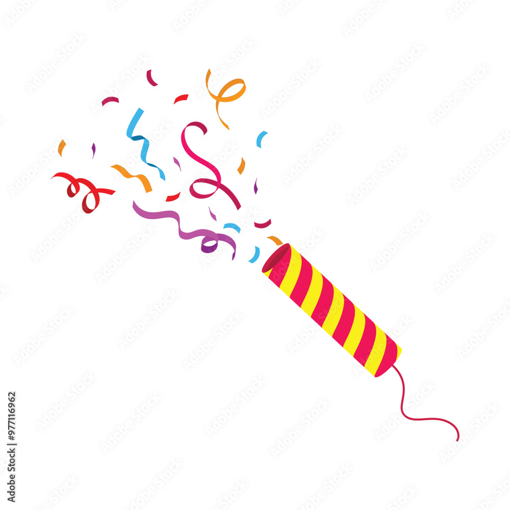 Confetti popper, party popper, shooting out colorful confetti ribbons. Confetti popper, party popper, shooting out colorful confetti ribbons.