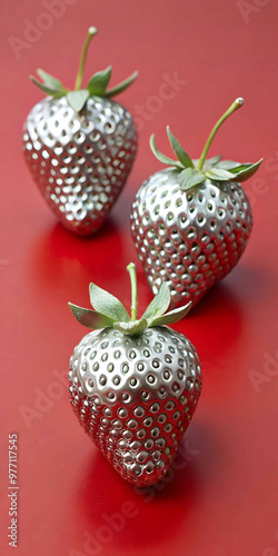 Strawberries in delectated mood and unnatural colors on different background