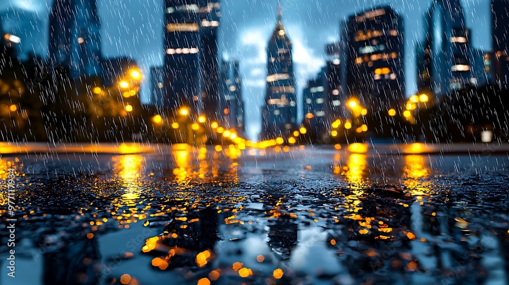 Bokeh city lights dance in the rain, their reflections pooling on wet streets. Bokeh city lights dance in the rain, their reflections pooling on wet streets.