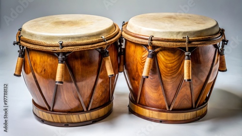 A traditional Cuban drum with a wooden body and antelope skin heads, often used in Latin music performances