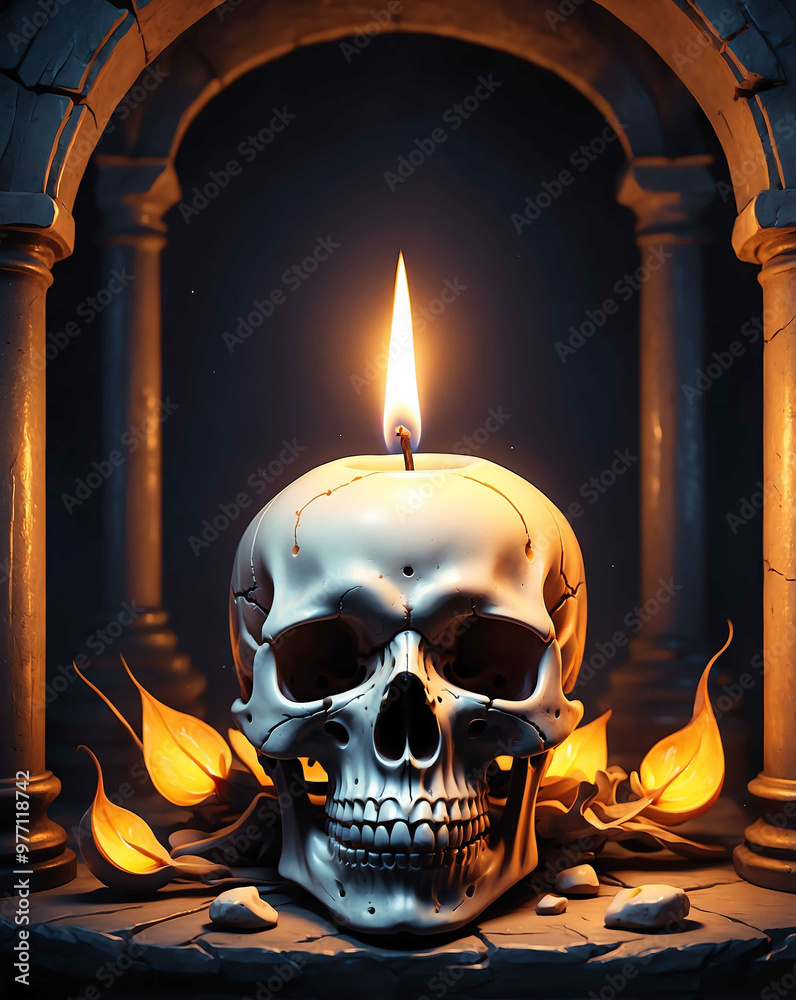 Candle flickering inside a skull Candle flickering inside a skull