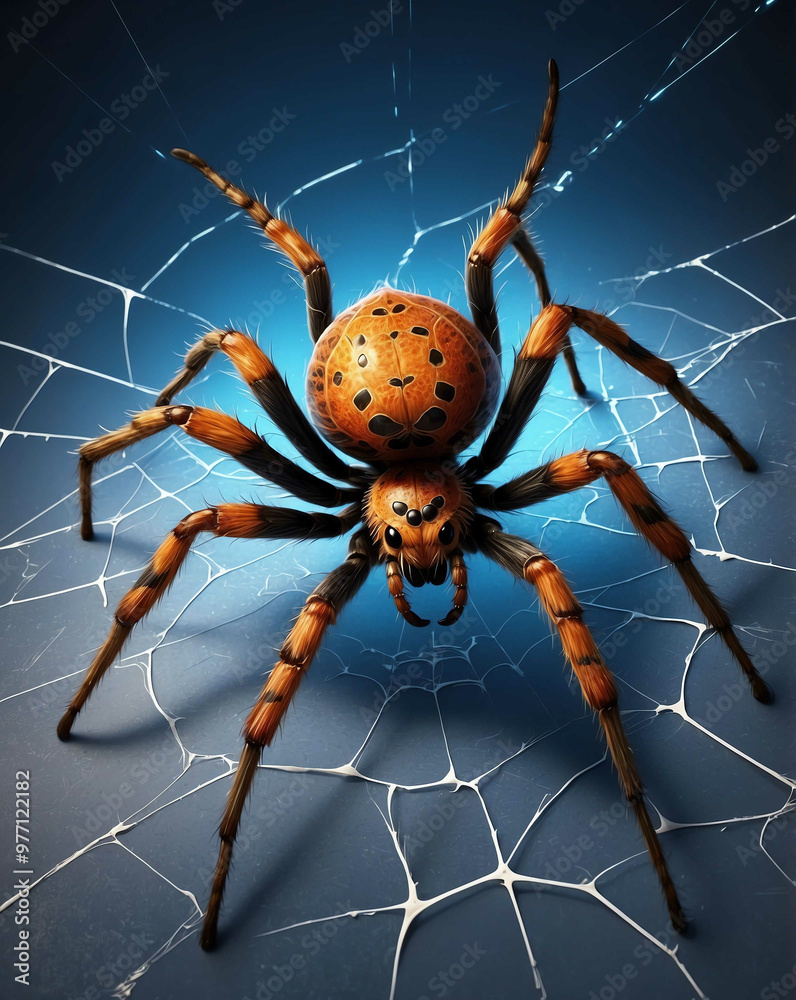 Obraz premium Spider crawling down from a web