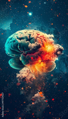 The Power of the Mind Abstract Brain Bursting With Colorful Energy and Creative Ideas