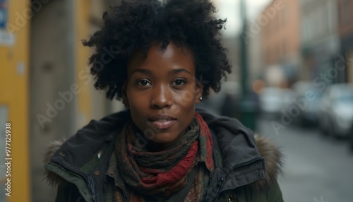 Homeless african american black woman on the streets portrait