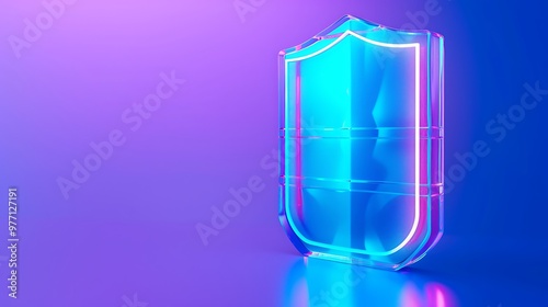 A modern, illuminated shield design in vibrant blue and purple hues, symbolizing protection and security in a digital world. photo