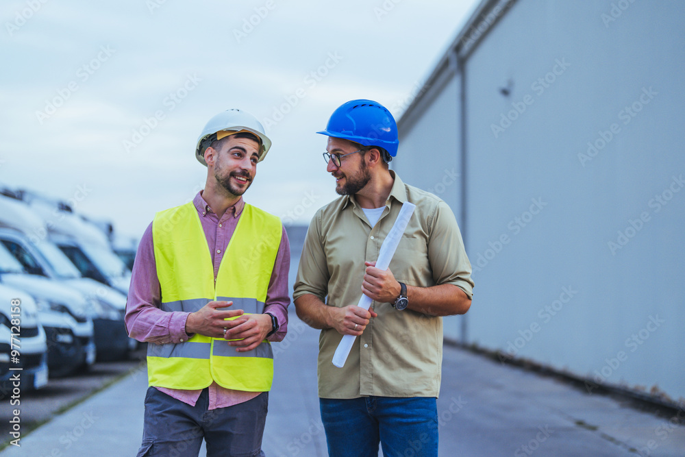 Engineers Discussing Project Plans at Construction Site Engineers Discussing Project Plans at Construction Site