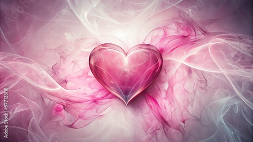 Delicate, minimalist design showcases an abstract pink heart floating on a soft, feathery background, imbuing the photo