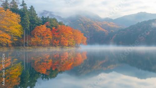 朝霧に包まれた金鱗湖 photo