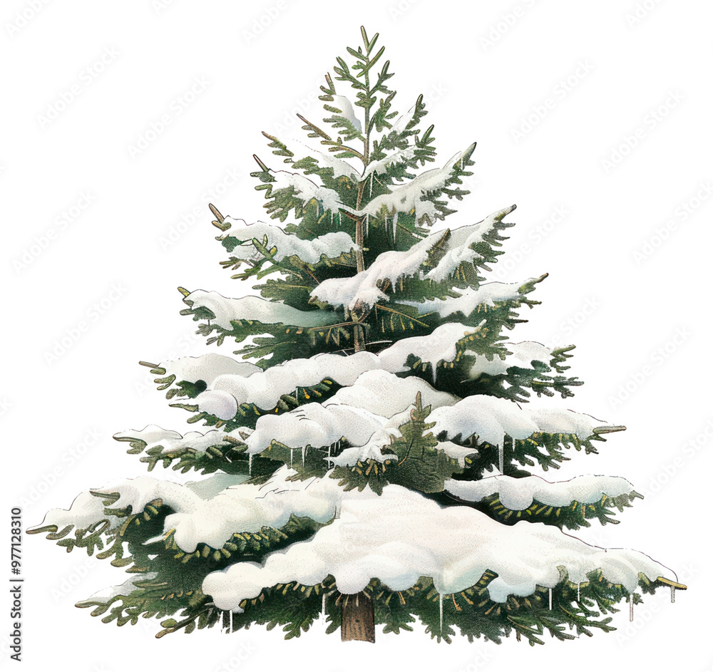 Fototapeta premium PNG Snow-covered evergreen tree illustration