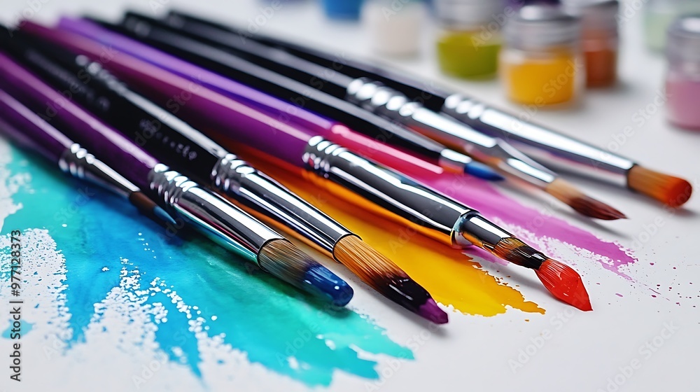 Fototapeta premium Vibrant Watercolor Paintbrush Ready to Create a Masterpiece