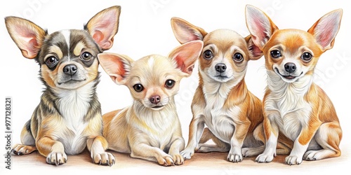 Delicate pencil strokes bring to life the adorable antics of chihuahuas in various positions, from snuggled up to