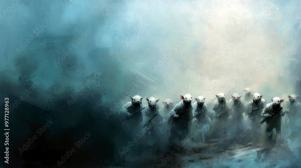 Fototapeta premium Army of rats is marching through fog