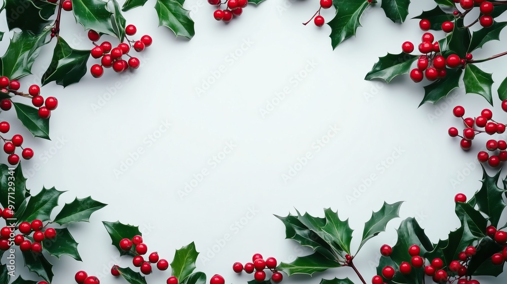 Christmas frame with holly berries with copy space Christmas frame with holly berries with copy space