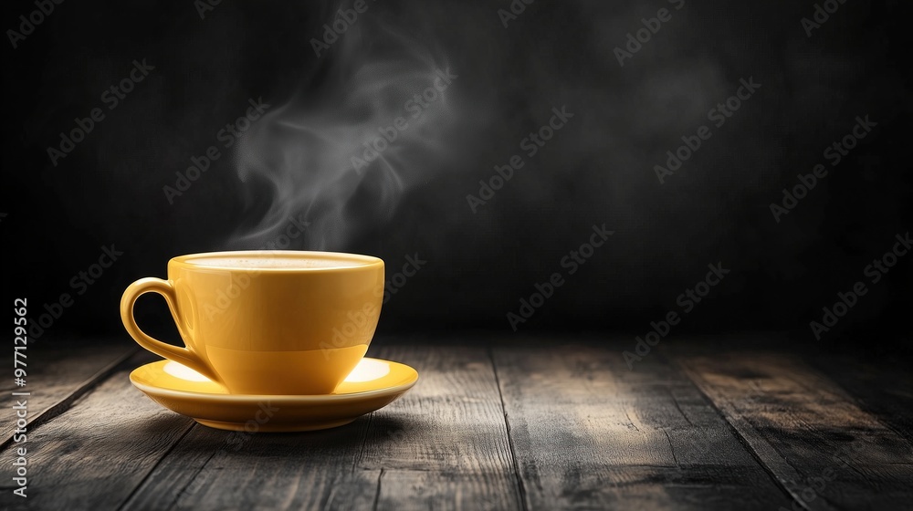 Steaming golden color coffee cup on black background Steaming golden color coffee cup on black background
