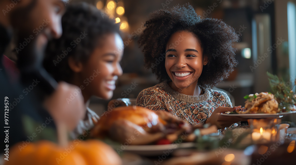 Cheerful family gathering around a festive dinner table, enjoying delicious dishes and creating joyful memories together. Cheerful family gathering around a festive dinner table, enjoying delicious dishes and creating joyful memories together.