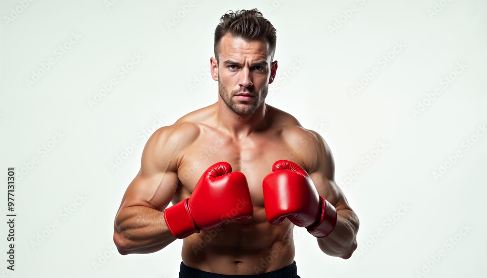 A confident heavyweight boxer with red gloves poses against a clean white background, emphasizing strength and focus.
A confident heavyweight boxer with red gloves poses against a clean white background, emphasizing strength and focus.