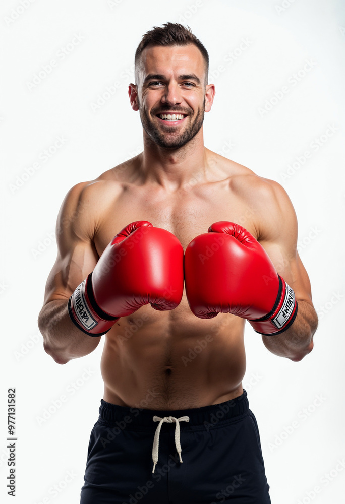 A confident heavyweight boxer with red gloves poses against a clean white background, emphasizing strength and focus.
A confident heavyweight boxer with red gloves poses against a clean white background, emphasizing strength and focus.