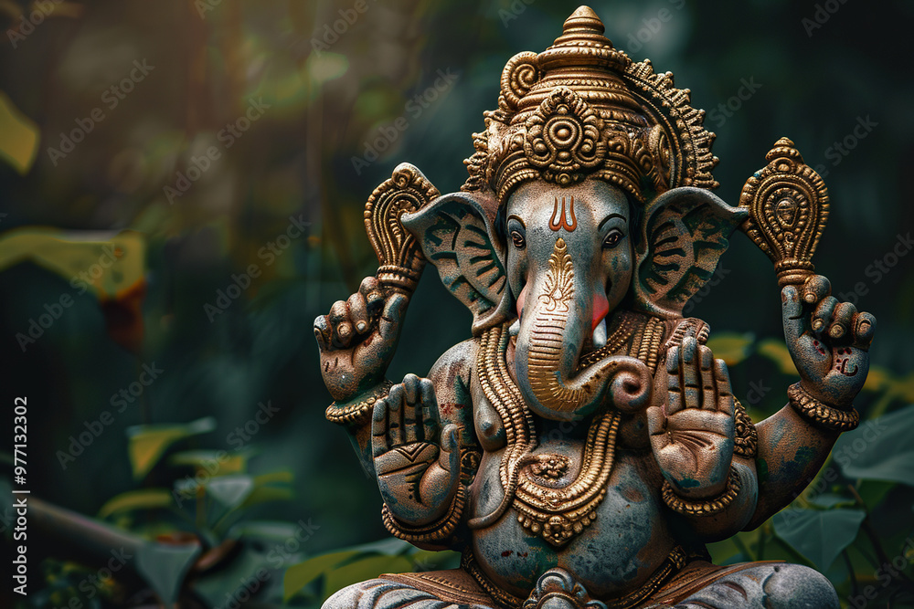 Beautiful greeting card with bright holiday composition for happy celebrate Ganesh Chaturthi Beautiful greeting card with bright holiday composition for happy celebrate Ganesh Chaturthi