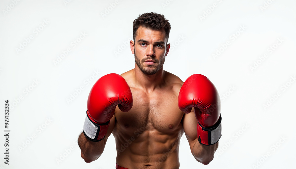 A confident heavyweight boxer with red gloves poses against a clean white background, emphasizing strength and focus.
A confident heavyweight boxer with red gloves poses against a clean white background, emphasizing strength and focus.