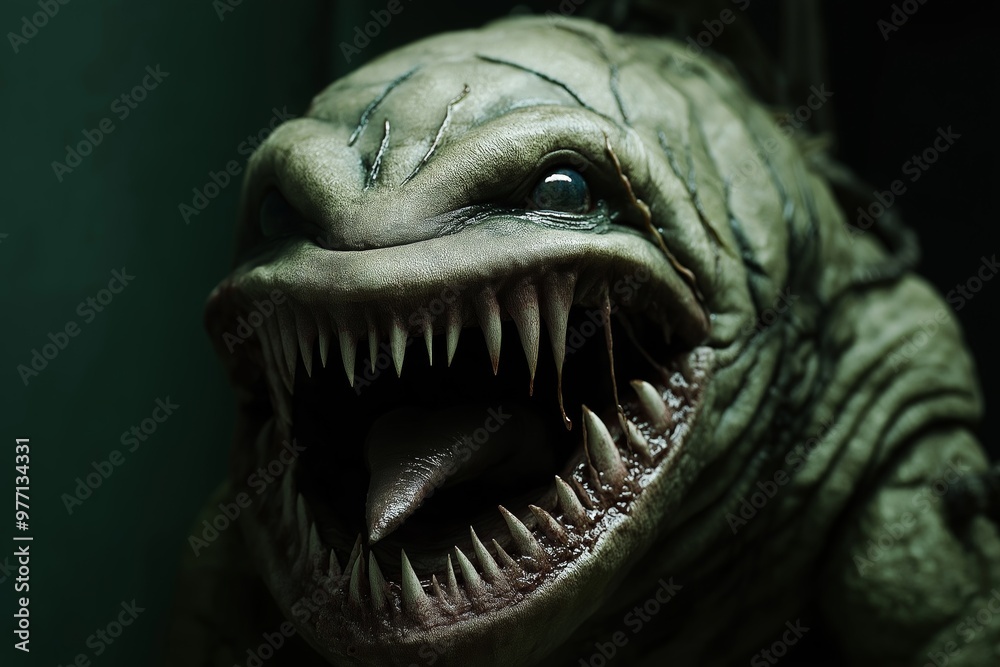 Obraz premium A monster with a big mouth and sharp teeth. The monster has a creepy look on its face