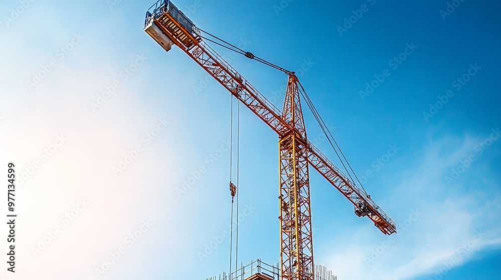At a bustling construction site, an industrial crane reaches towards the heavens, its mechanical arms tirelessly lifting materials. At a bustling construction site, an industrial crane reaches towards the heavens, its mechanical arms tirelessly lifting materials.