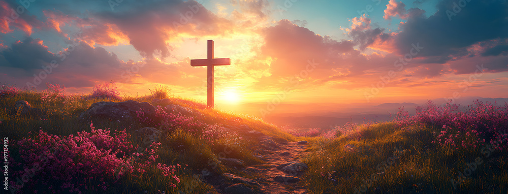 “The Cross of Jesus Christ on a Hill with a Beautiful Sunset Sky”
“The Cross of Jesus Christ on a Hill with a Beautiful Sunset Sky”