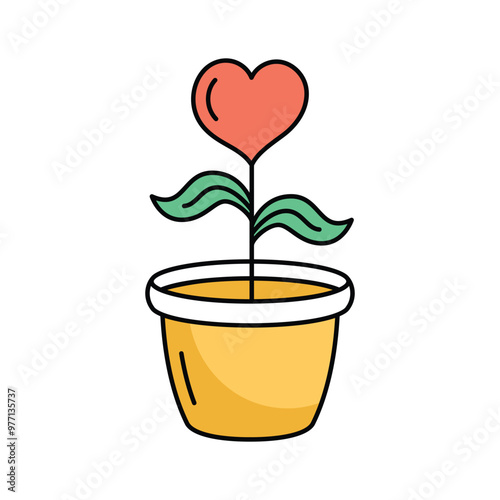 A potted plant growing love, symbolizing nurturing and care