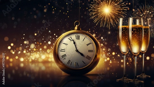 new year clock and fireworks photo