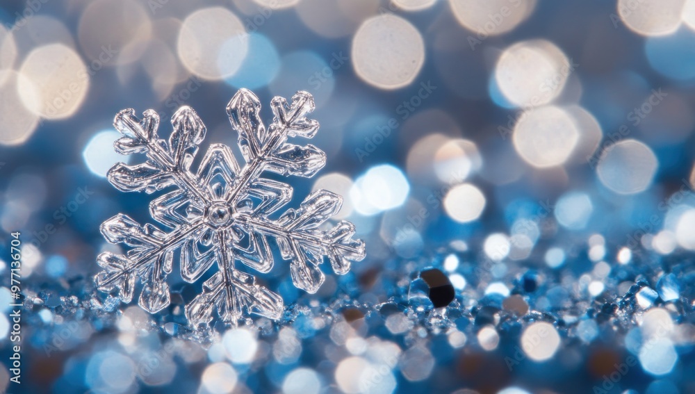 Crystal Snowflake on Glittering Blue Background Crystal Snowflake on Glittering Blue Background